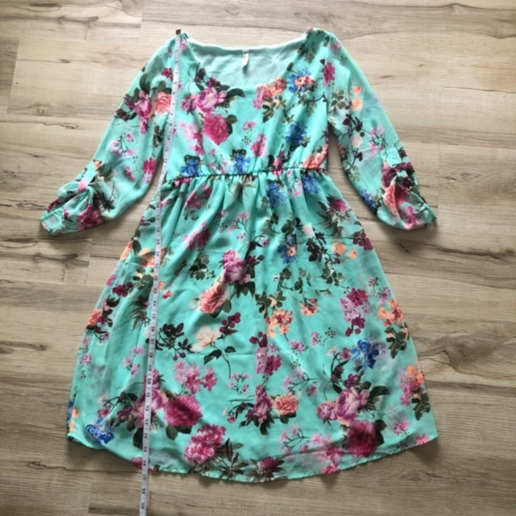 PinkBlush Teal Green Floral Maternity Dress - Picture 3 of 6